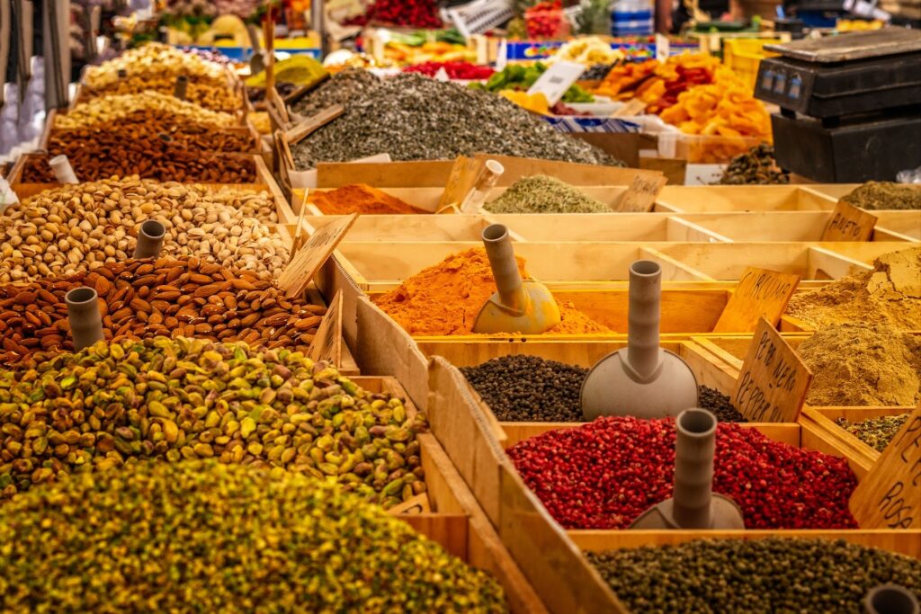 market stalls of various spices