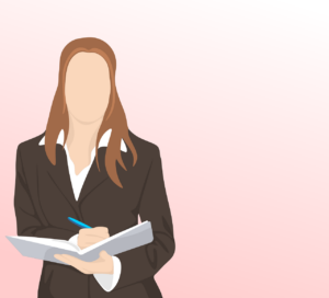 Illustration of a business woman holding a notebook.