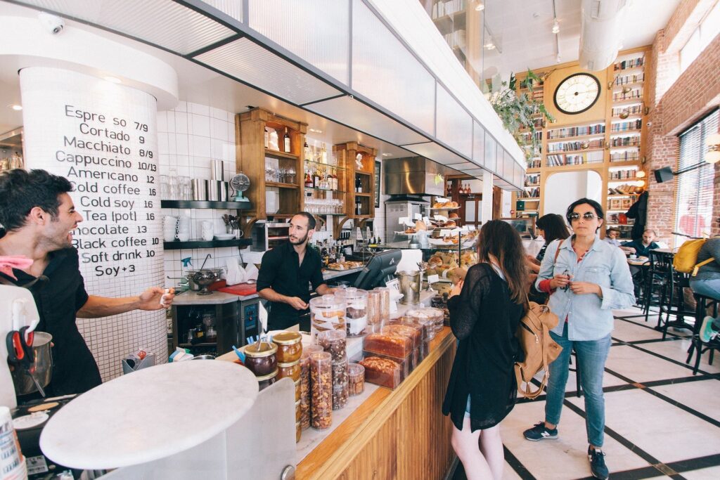 A busy cafe counter.