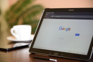 A tablet with the Google search engine website open.